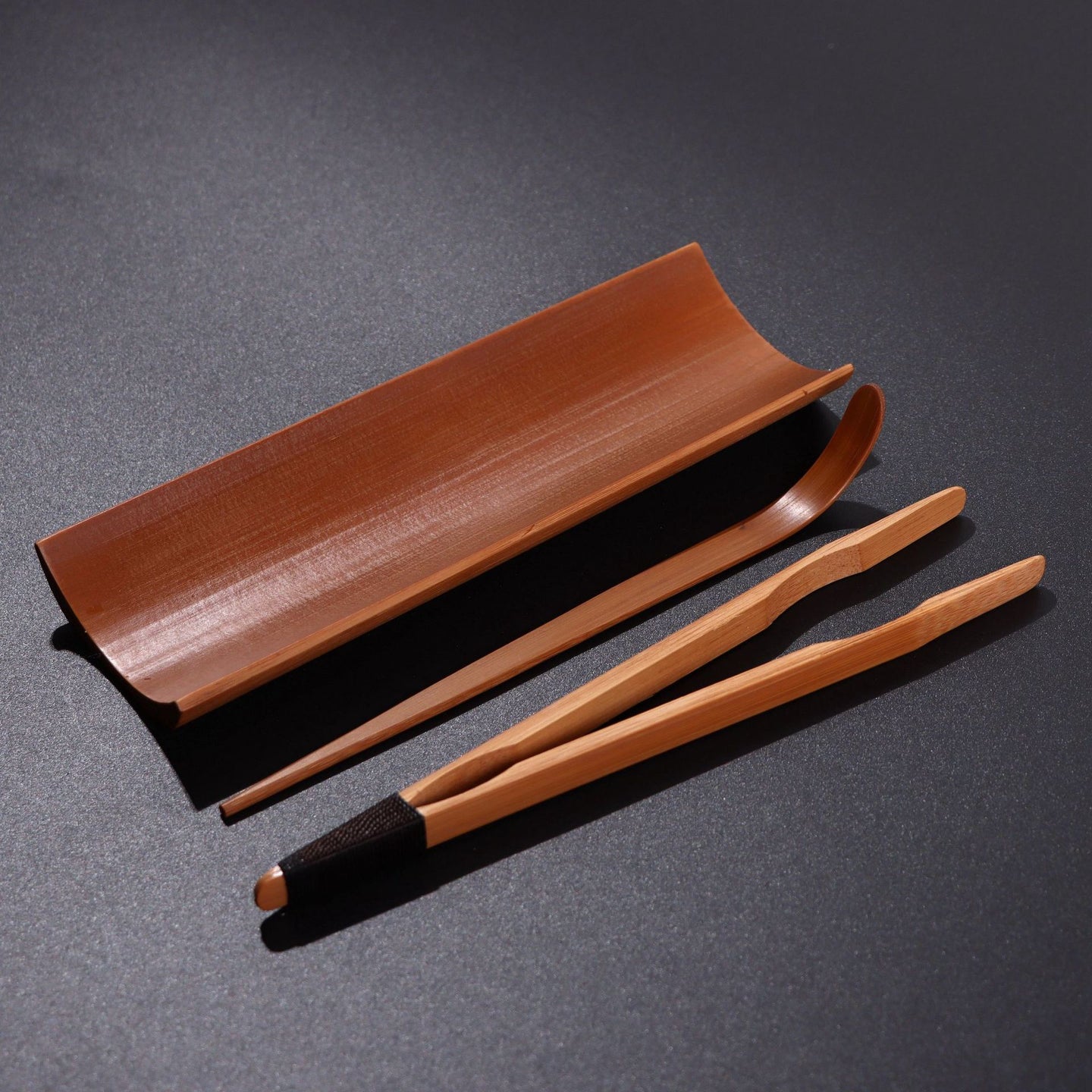 Bambus Tea Tool - Set 'Zhuzi', 3-teilig: Präsentationsschale, Zange und Löffel